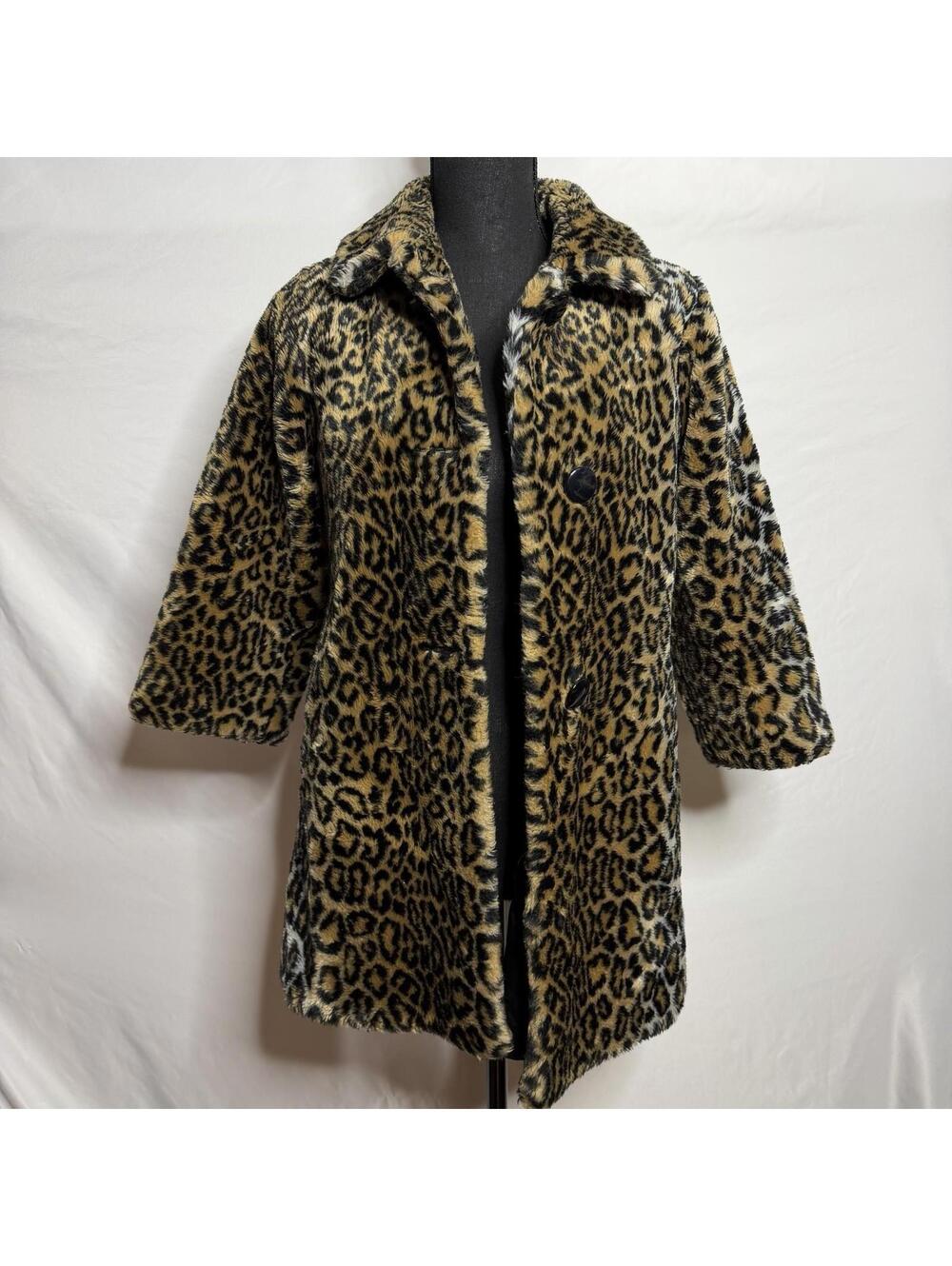 Vintage Y2K Maria Dionisiou Leopard Faux Fur Coat – Made in USA - Size Juniors 7